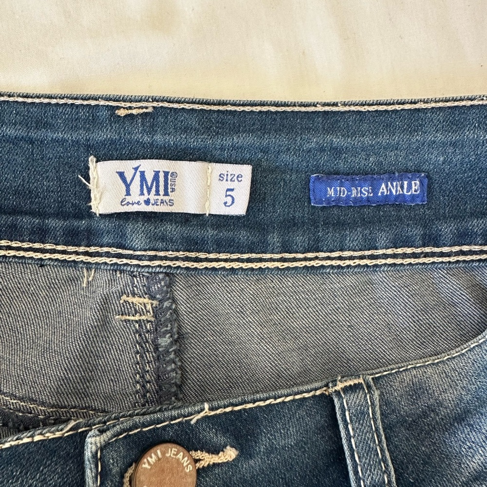 YMI Distressed Blue Jeans with Floral Embroidery,Distressed,Boho Style - Picture 6 of 12